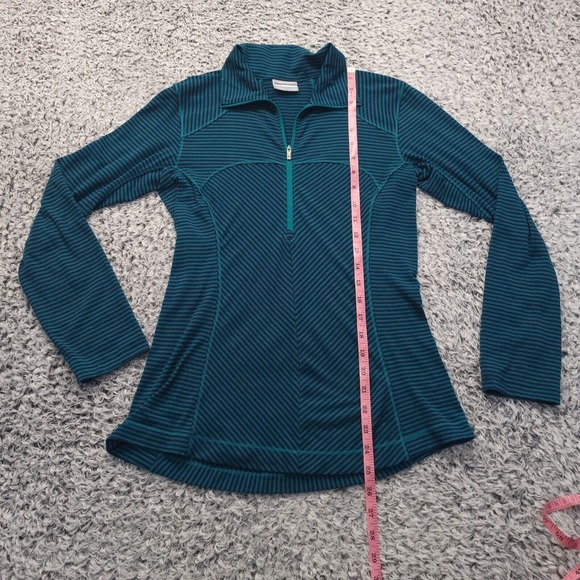 Columbia Shirt Women Extra Small Green Blue Striped 1/4 Zip Athleisure Omni Wick - Picture 4 of 6